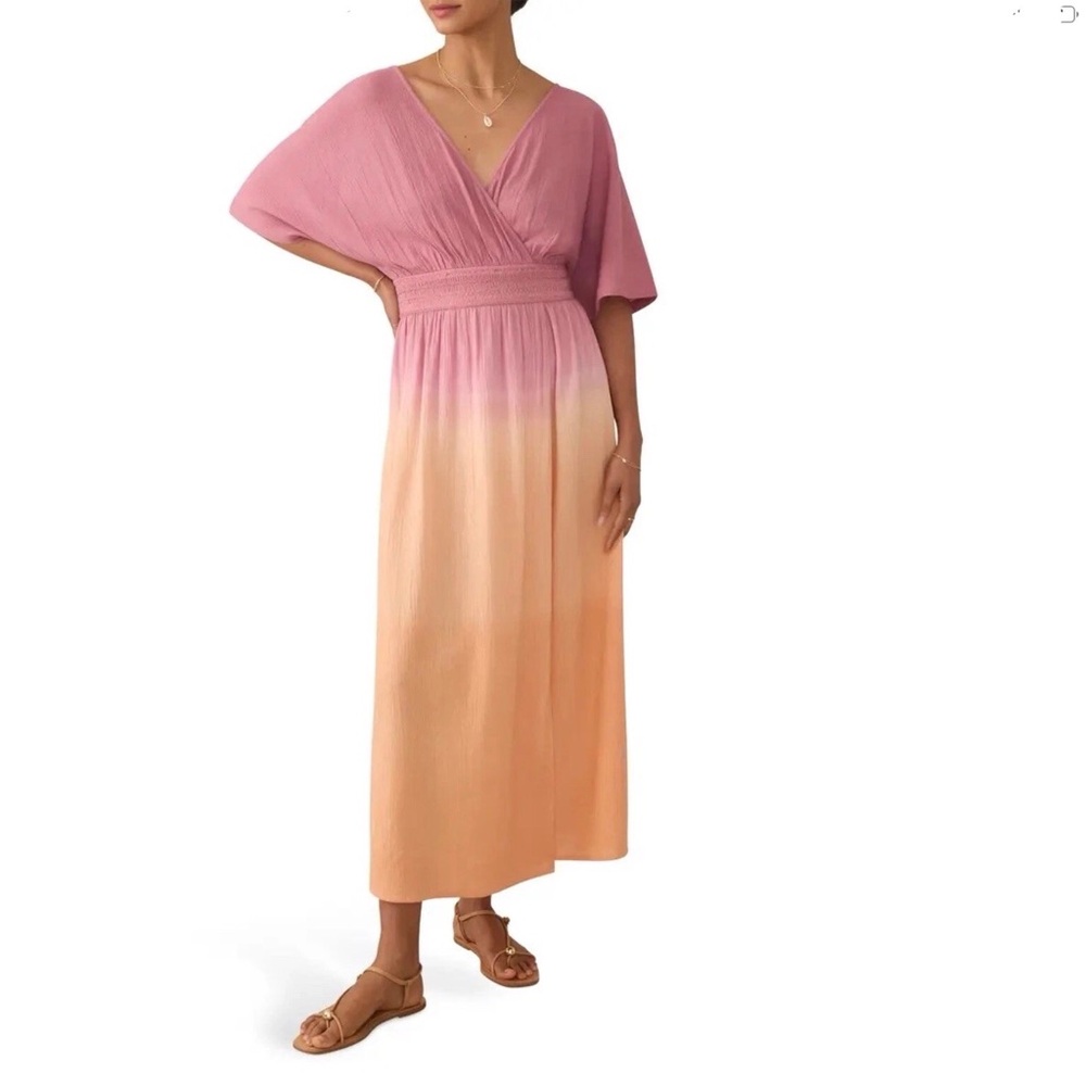 Faherty Pink to Peach Ombre V-Neck Maxi Dress
